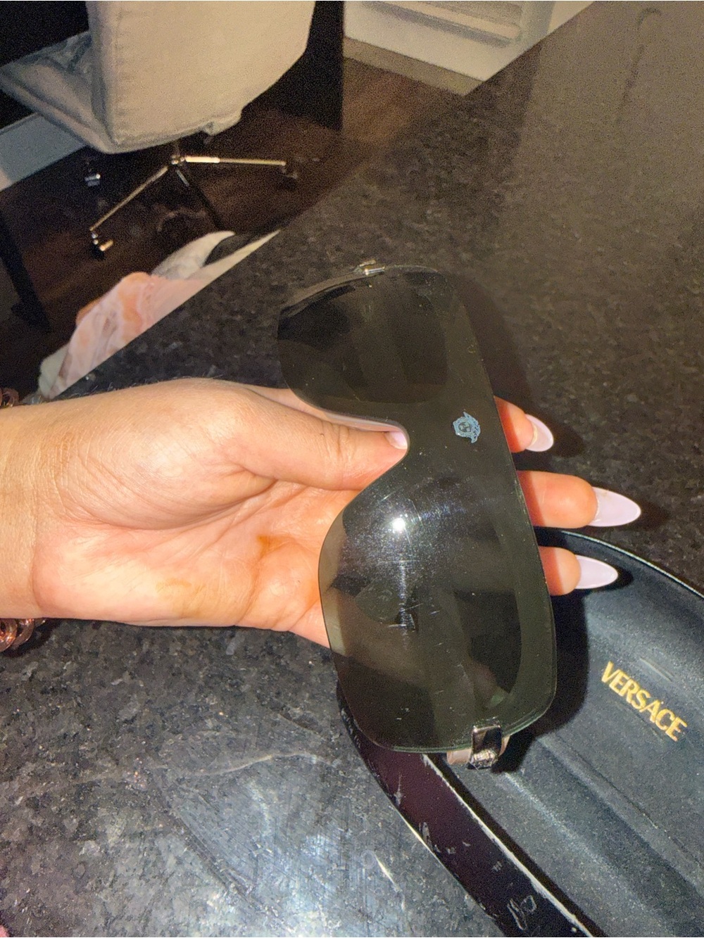 Versace Shield Sunglasses in Black Smoke